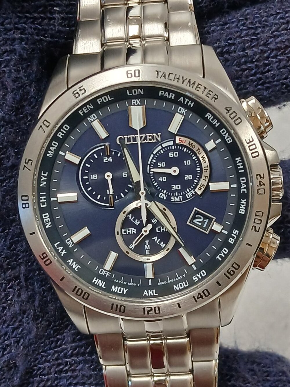 Citizen Chronograph Solar E660-S119944 Blue dial used excellent shape